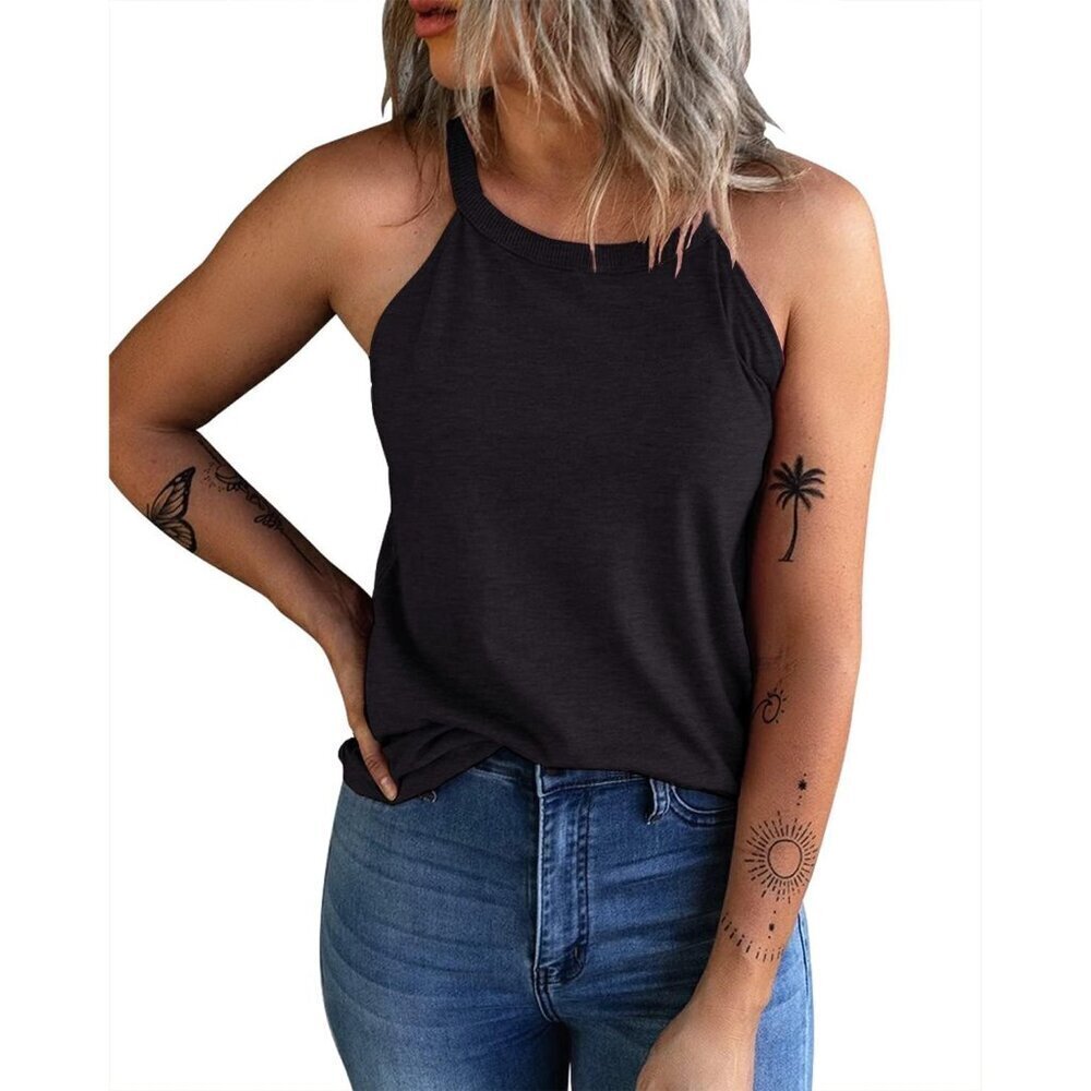 Women's Cotton Polyester Sleeveless Halter Tee Casual Summer Tank Top